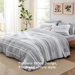 Grey Striped 7-Piece Full Comforter Set