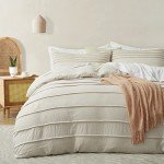 Beige Pleated Queen Duvet Cover Set, 3PCS