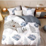 Leaf Pattern Cotton Duvet Cover Set - 3 Pieces