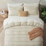 Beige Pleated Queen Duvet Cover Set, 3PCS