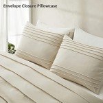 Beige Pleated Queen Duvet Cover Set, 3PCS