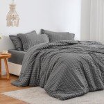 Seersucker Dark Grey Queen Comforter Set - 7 Pieces