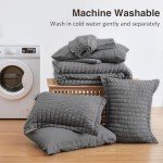 Seersucker Dark Grey Queen Comforter Set - 7 Pieces