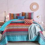 Bohemian Queen Quilt Set with Striped Design