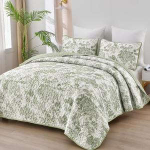 WONGS Bedding Sage Green Floral King Quilt Set