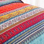 Bohemian Queen Quilt Set with Striped Design