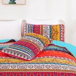 Bohemian Queen Quilt Set with Striped Design