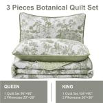 WONGS Bedding Sage Green Floral King Quilt Set