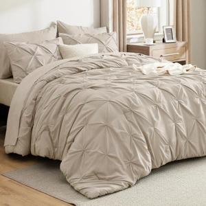 Beige Queen Comforter Set with Sheets and Pillows