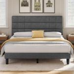 Queen Size Upholstered Platform Bed Frame in Gray