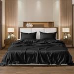 Black Satin Queen Sheet Set with Deep Pockets