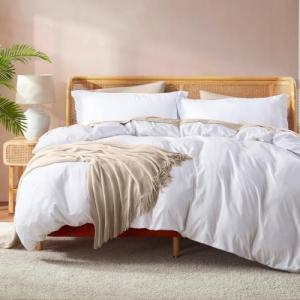 Soft White Queen Duvet Cover Set, 3 Pieces