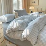 Blue and White Gingham Queen Duvet Cover Set