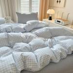 Blue and White Gingham Queen Duvet Cover Set
