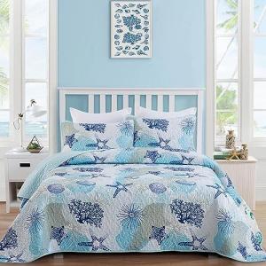Dinjoy Coastal Quilt Set - Beach Themed Bedding