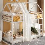 LIKIMIO Twin Over Twin House Bunk Bed Frame