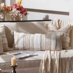BlissBlush Cream Boho Throw Pillow Cover 14x36