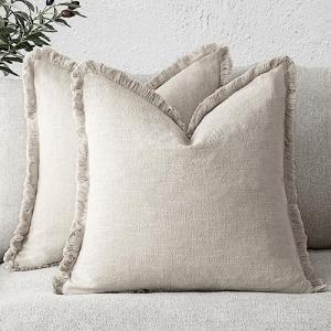 Set of 2 Boho Fringe Pillow Covers, 18x18 Inch