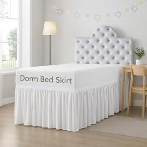 Cottingon Twin XL Bed Skirt, White Microfiber