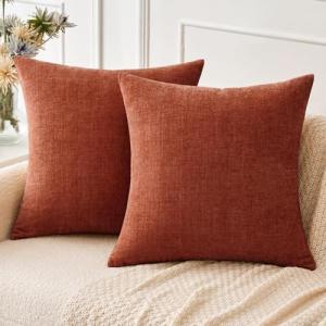 Burnt Orange Chenille Throw Pillow Covers - Set of 2