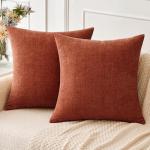 Burnt Orange Chenille Throw Pillow Covers - Set of 2