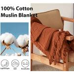 Rust Orange Cotton Muslin Throw Blanket with Tassels