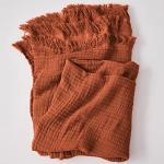 Rust Orange Cotton Muslin Throw Blanket with Tassels