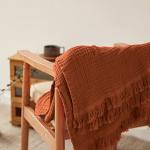 Rust Orange Cotton Muslin Throw Blanket with Tassels