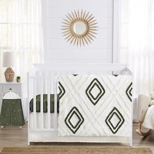 Sweet Jojo Designs 4-Piece Baby Crib Bedding Set (Boho Chic) for Boys or Girls, Infants/Nursery incl. Cotton Blanket, Fitted Sheet, Skirt, Diaper Stacker (Sage Green, Gender Neutral, Unisex Farmhouse)