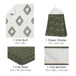 Sweet Jojo Designs 4-Piece Baby Crib Bedding Set (Boho Chic) for Boys or Girls, Infants/Nursery incl. Cotton Blanket, Fitted Sheet, Skirt, Diaper Stacker (Sage Green, Gender Neutral, Unisex Farmhouse)