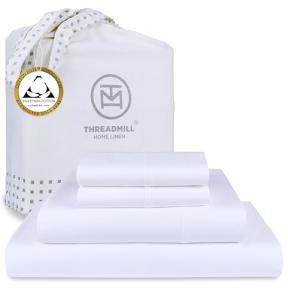 Threadmill Egyptian Cotton Queen Sheet Set | 100% Certified Egyptian Cotton Sheets for Queen Size Bed | Queen Bed Sheets Set with Snug Fit 16" Deep Pocket | Soft Cooling Sateen Bedding Set | White