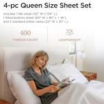 Threadmill Egyptian Cotton Queen Sheet Set | 100% Certified Egyptian Cotton Sheets for Queen Size Bed | Queen Bed Sheets Set with Snug Fit 16" Deep Pocket | Soft Cooling Sateen Bedding Set | White