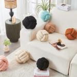 LUSJNGE Decorative Throw Knot Pillow Ball for Home Chair Sofa Couch Bed Aesthetic Round Decor Pillows Lambswool Knotted Pillow Cushion (Beige, 8inches)