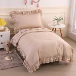Wowelife 4 Pieces Toddler Bedding Sets for Girls Boys Beige Toddler Bed Set Double Ruffles Boho Bohemian Jacquard Kids Bed in a Bag Includes Comforter, Fitted Sheet, Top Sheet and Pillowcase