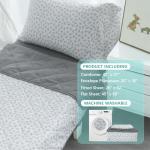 Biloban 4 Piece Toddler Bedding Set,Ultra Soft and Breathable Crib Bedding Set,Includes Quilted Comforter,Fitted Sheet,Flat Top Sheet and Envelope Pillowcase for Boys and Girls,Grey & Leaf