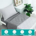 Biloban 4 Piece Toddler Bedding Set,Ultra Soft and Breathable Crib Bedding Set,Includes Quilted Comforter,Fitted Sheet,Flat Top Sheet and Envelope Pillowcase for Boys and Girls,Grey & Leaf