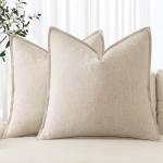 MIULEE Decorative Linen Euro Sham Pillow Covers 24x24 Natural Beige ​Boho Farmhouse​ ​Neutral Couch Throw Pillows for Bed Pack of 2 Accent Modern Pillowcase Sofa Livingroom Home Decor