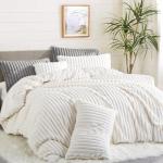 Nayoroom Fluffy Faux Fur Duvet Cover King Size Velvet Flannel White Striped Reversible Comforter Cover Winter Warm 3 Pcs Luxury Soft Shaggy Plush Fuzzy Bedding Set with Zipper Closure