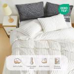 Nayoroom Fluffy Faux Fur Duvet Cover King Size Velvet Flannel White Striped Reversible Comforter Cover Winter Warm 3 Pcs Luxury Soft Shaggy Plush Fuzzy Bedding Set with Zipper Closure