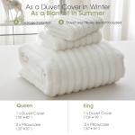 Nayoroom Fluffy Faux Fur Duvet Cover King Size Velvet Flannel White Striped Reversible Comforter Cover Winter Warm 3 Pcs Luxury Soft Shaggy Plush Fuzzy Bedding Set with Zipper Closure