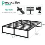 Lutown-Teen 14 Inch Queen Bed Frame Heavy Duty Steel Slat Support Metal Platform Bed Frame Queen Size No Box Spring Needed, Easy Assembly, Black