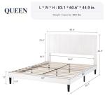 Allewie Queen Bed Frame/Velvet Upholstered Bed Frame with Vertical Channel Tufted Headboard/Strong Wooden Slats/Platform Bed Frame/Mattress Foundation/Box Spring Optional/Easy Assembly/White