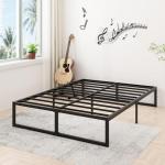 Lutown-Teen 14 Inch Queen Bed Frame Heavy Duty Steel Slat Support Metal Platform Bed Frame Queen Size No Box Spring Needed, Easy Assembly, Black