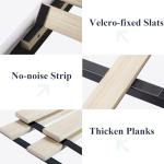 Allewie Queen Bed Frame/Velvet Upholstered Bed Frame with Vertical Channel Tufted Headboard/Strong Wooden Slats/Platform Bed Frame/Mattress Foundation/Box Spring Optional/Easy Assembly/White