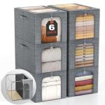 GoMaihe Clothes Storage Bin with Metal Frame: 6-Pack Stackable Closet Storage Bin with Lid & Clear Window, Sweater Boxes Storage for Closet Bedding Clothing Storage Organizer 40L