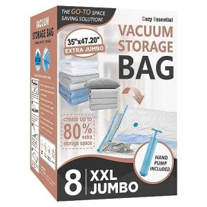 8 Pack XXL Jumbo Vacuum Storage Bags, Extra Large Vacuum Seal Bags for Comforters, Bedding, Blanket Storage, Giant Space Saver Bags for Huge Stuffed Toy(47.2x35 in)