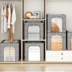 GoMaihe Clothes Storage Bin with Metal Frame: 6-Pack Stackable Closet Storage Bin with Lid & Clear Window, Sweater Boxes Storage for Closet Bedding Clothing Storage Organizer 40L