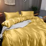 Cloud Fino Silk Satin Bed Linen Set, Queen, Deep Pocket, Gold, 4pcs Including Fitted Sheet & Duvet Cover