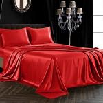 SiinvdaBZX 4Pcs Satin Sheet Set Full Size Ultra Silky Soft Red Orange Satin Full Bed Sheets with Deep Pocket, 1 Fitted Sheet, 1 Flat Sheet, 2 Envelope Closure Pillowcases