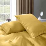 Cloud Fino Silk Satin Bed Linen Set, Queen, Deep Pocket, Gold, 4pcs Including Fitted Sheet & Duvet Cover
